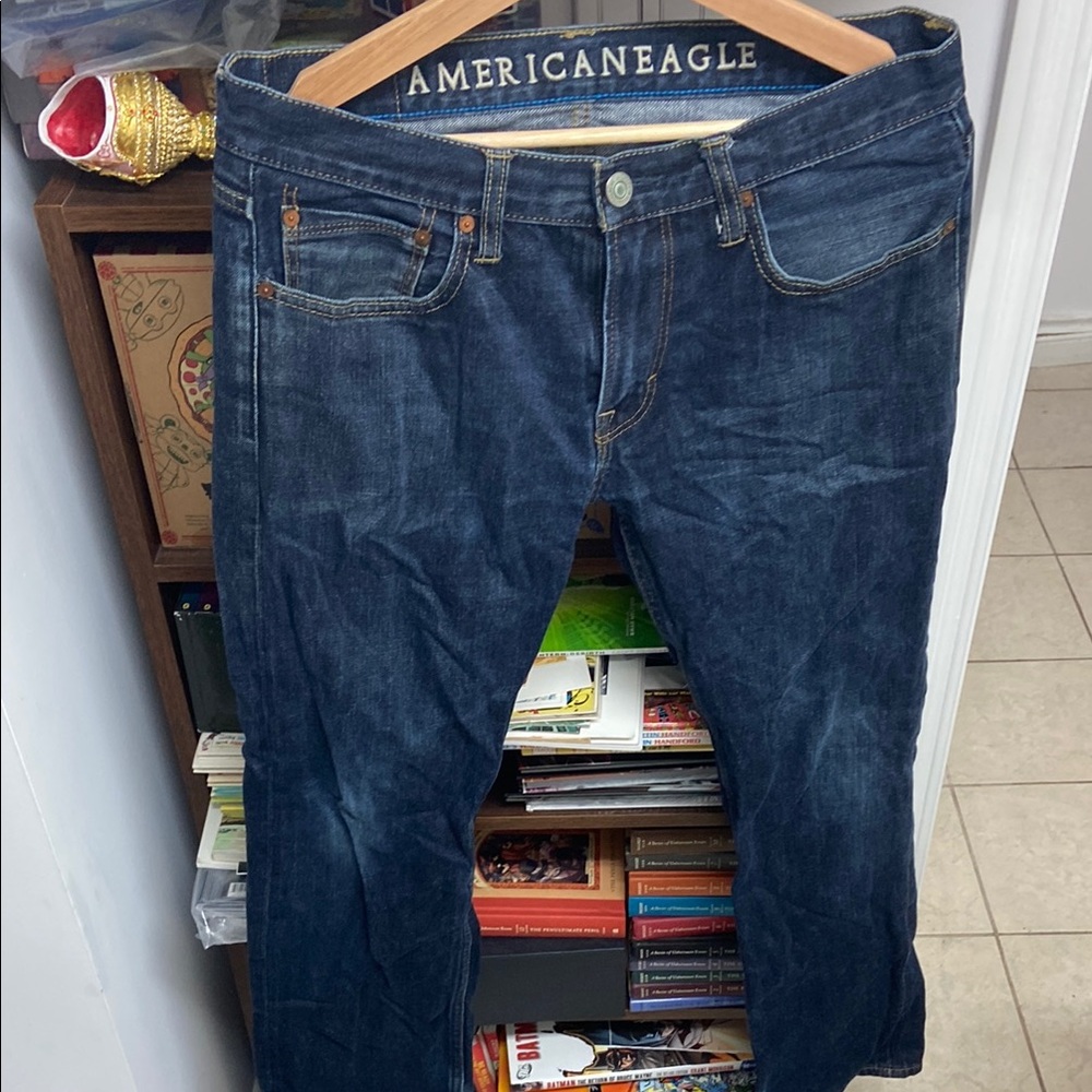 American Eagle Outfitters Men's Dark Blue Slim Straight Jeans